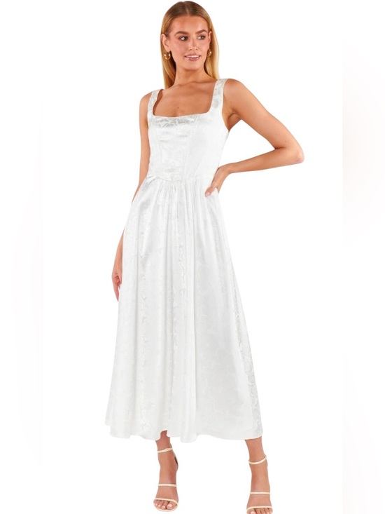 Show Me Your MuMu Dresses & Skirts - Show Me Your Mumu Nina Midi Dress Womens XXL White Rose Satin Lined Smocked Back